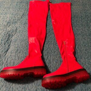 Azalea Wang Red Over Knees Boots Women's Size 11